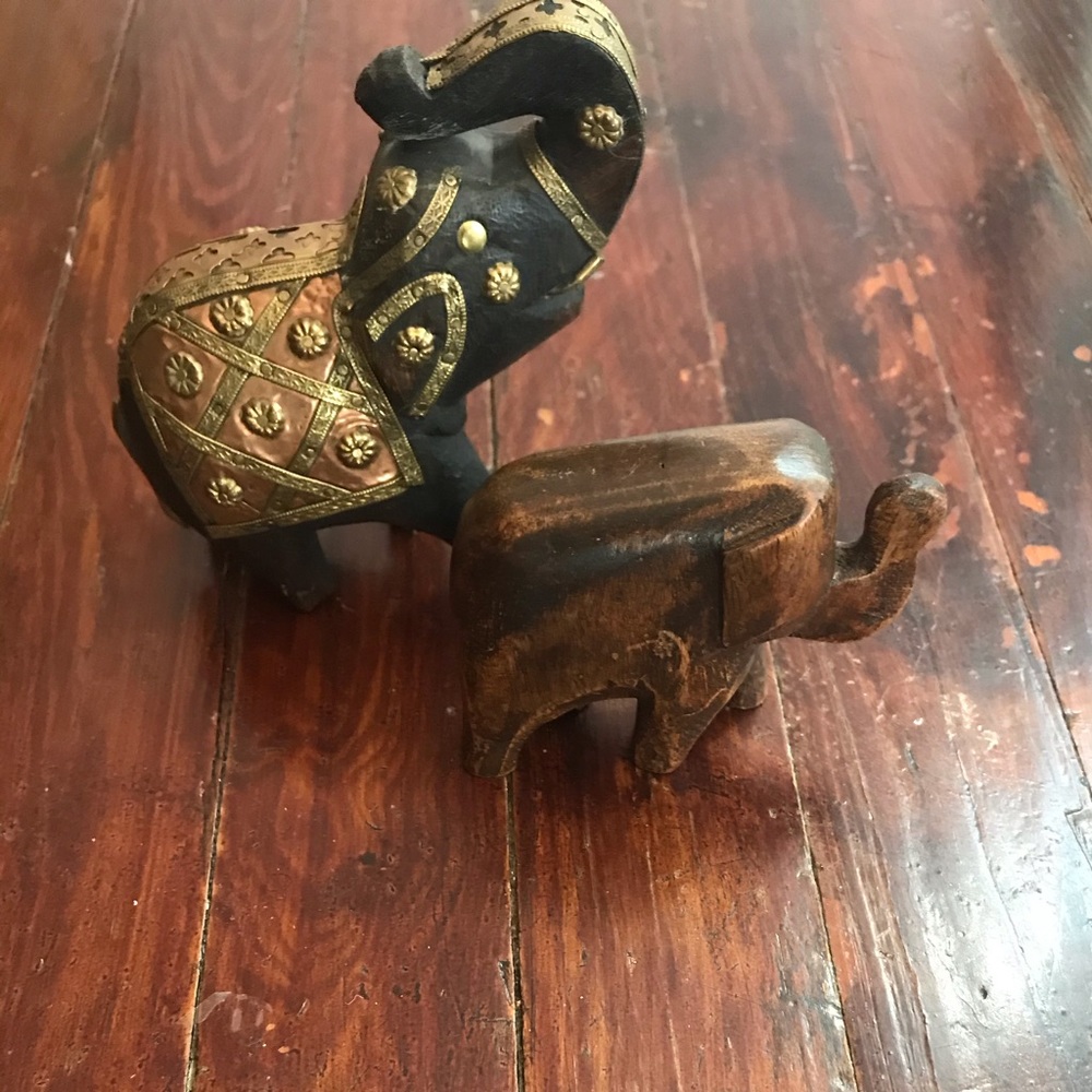 Two Lucky Wooden Elephants